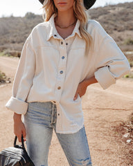 Ethen Baumwoll-Shacket im Used-Look - Ecru