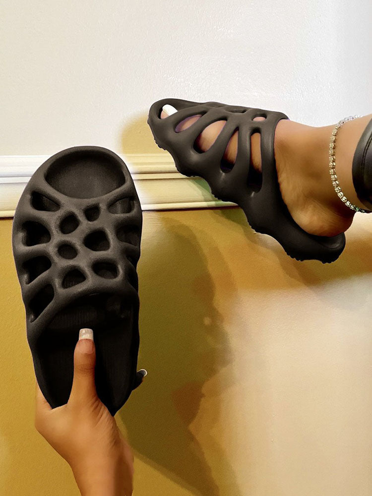 Solid Color Hollow Out Slippers
