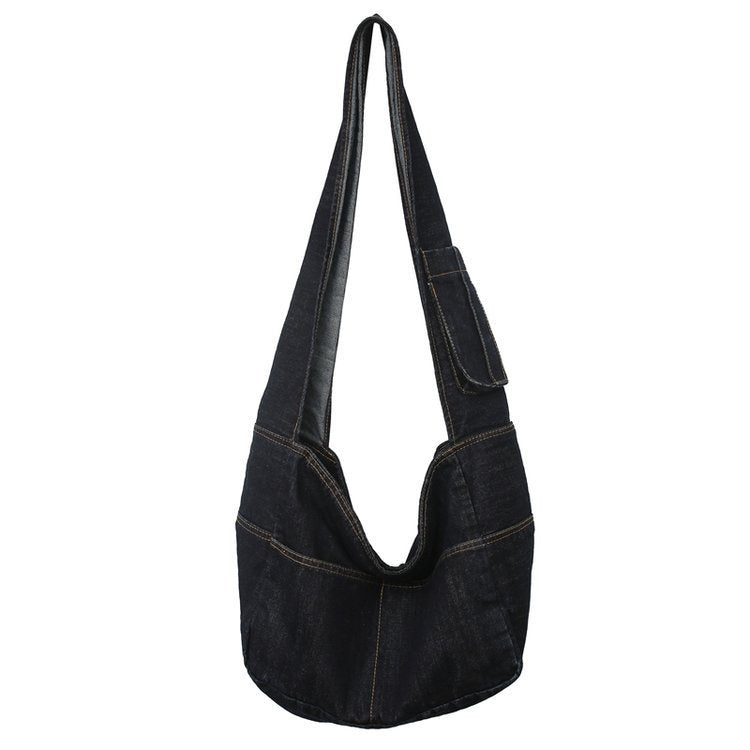 Large Washed Denim Crossbody Bag