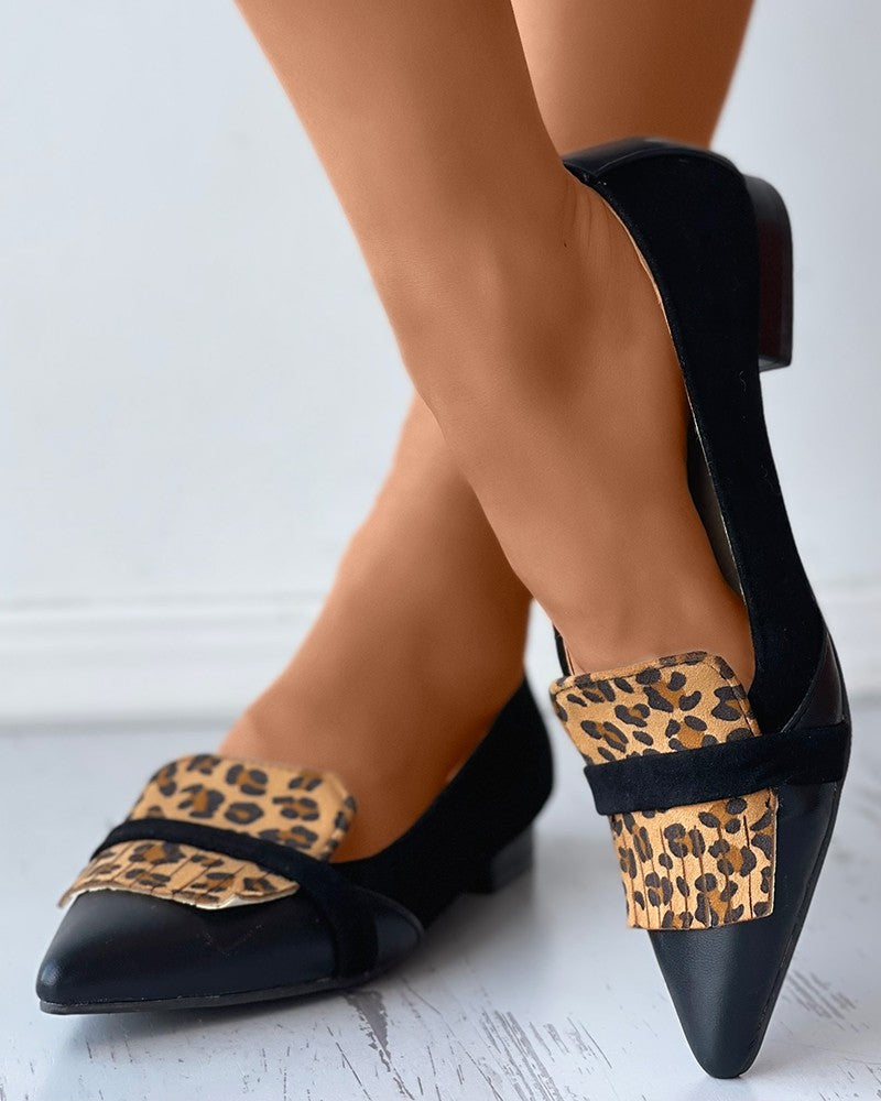 Leopard Pointed-toe Low Cut Flat Sandals Newgew