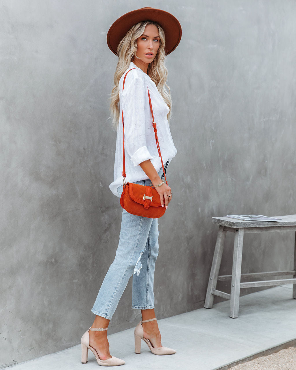 Farzana Textured Button Down Blouse - White - FINAL SALE