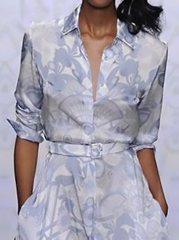 Long-sleeved Print Slim Maix Shirt Dress ins