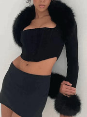 Fur Trim Black Shrug Jacket