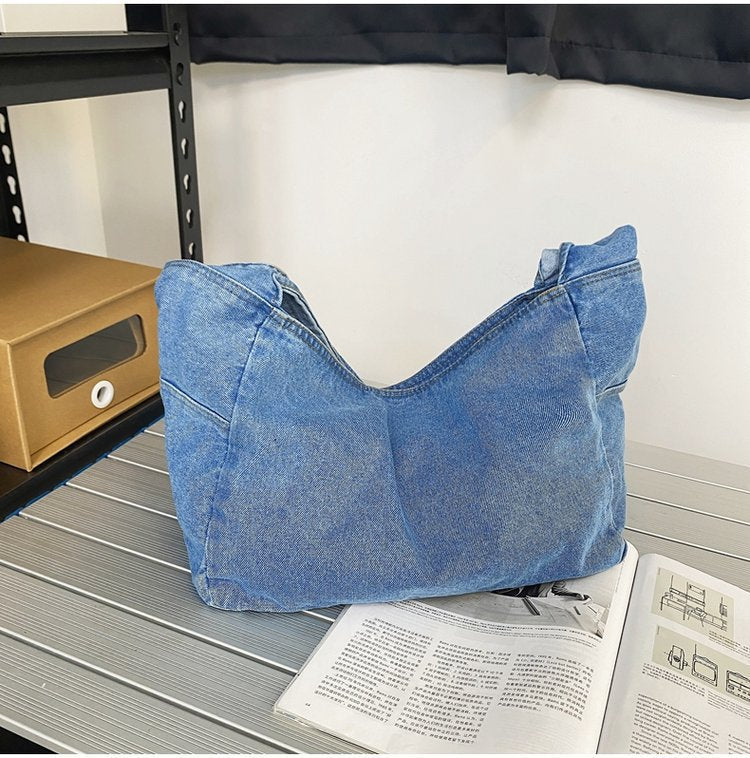 Large Washed Denim Crossbody Bag