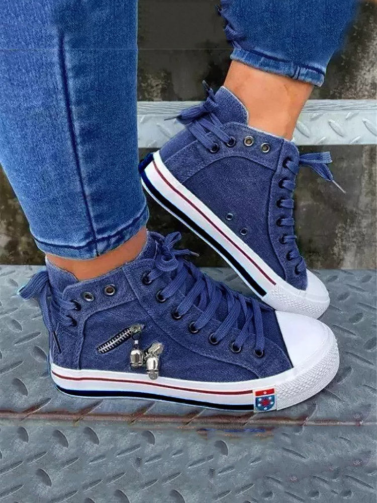 Denim Punk Lace-Up Canvas Sneakers