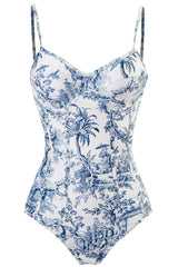Jungle Printed Balconette One Piece Swimsuit - Blue/Green