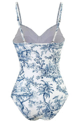 Jungle Printed Balconette One Piece Swimsuit - Blue/Green