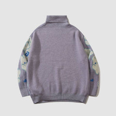 Cute Letters & Rabbit Pattern Turtleneck Sweater