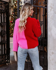 Frostine Button Front Colorblock Cardigan - Pink Red Ins Street
