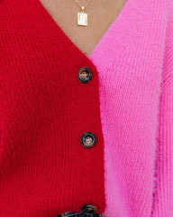 Frostine Button Front Colorblock Cardigan - Pink Red Ins Street