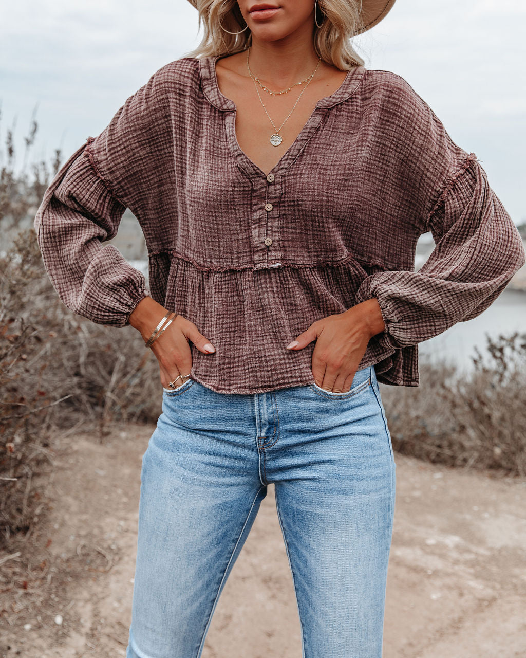 Havasu Crop Babydoll Top - Espresso