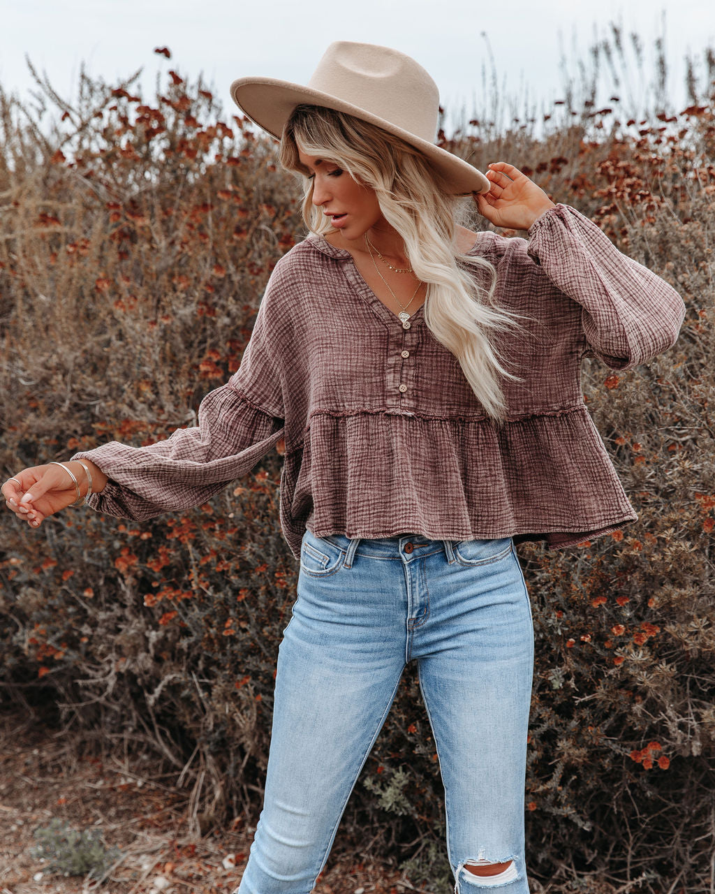 Havasu Crop Babydoll Top - Espresso