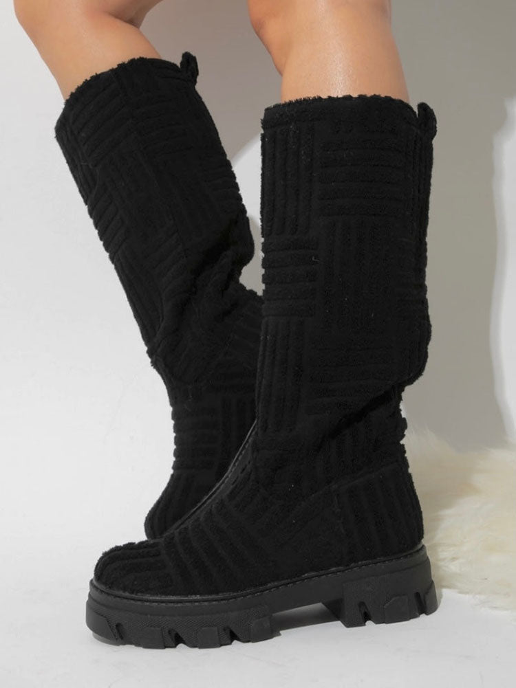 Towel Round Toe Flat Boots