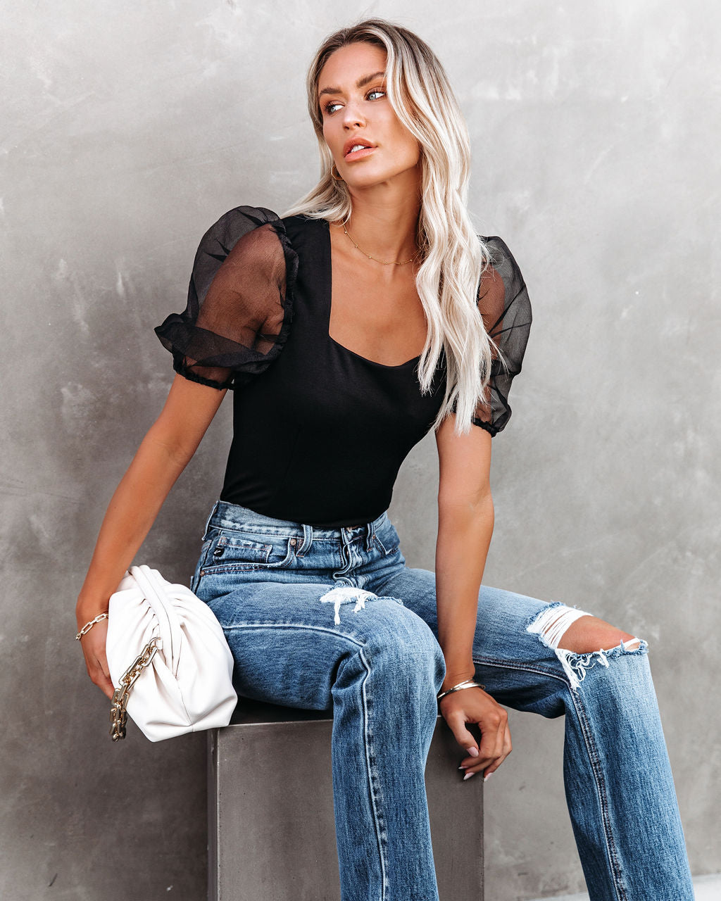 Jasey Organza Sleeve Knit Top