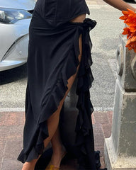 Void Abyss Slit Ruffle Skirt