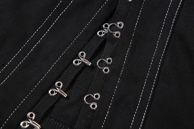 Stitch pocket button contrast backless denim tube top