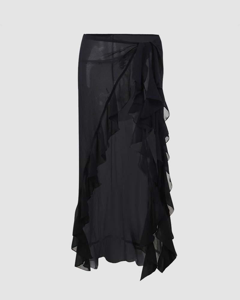 Void Abyss Slit Ruffle Skirt