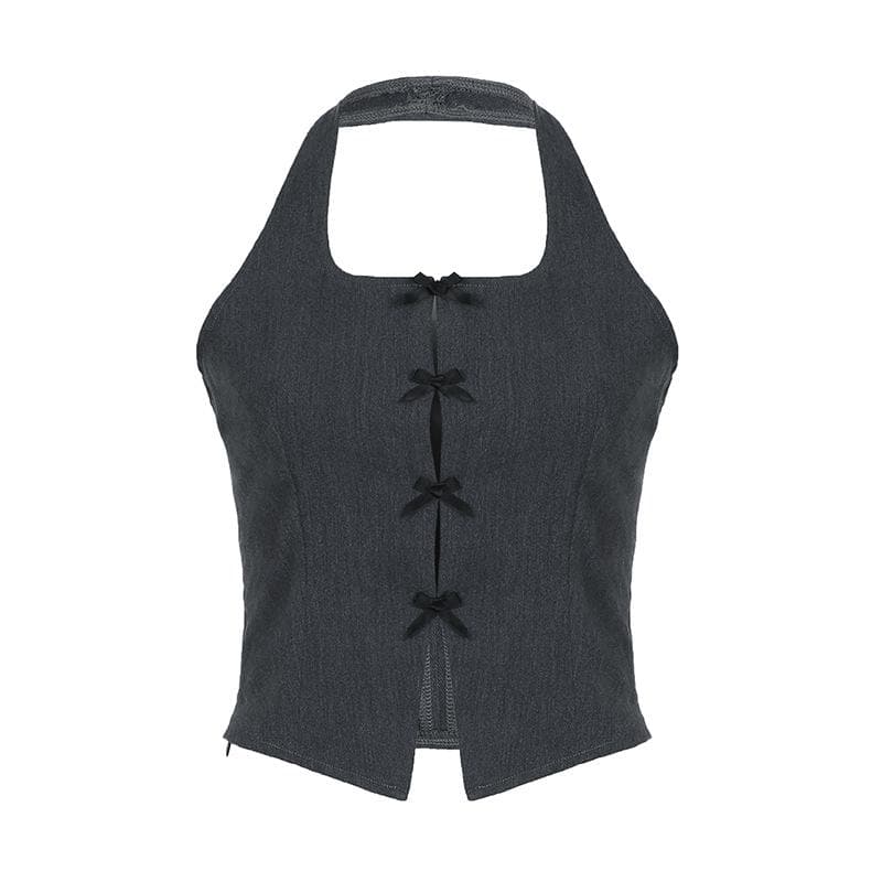 Neckholder-Bauchtop mit Schleife, Schlitz, Rücken und Reißverschluss, ärmellos