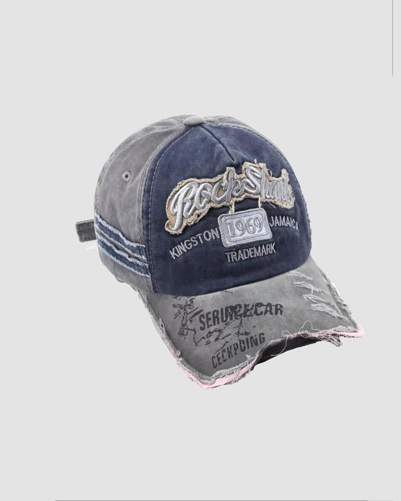 1969 Denim-Baseballkappe mit Distressed-Stickerei
