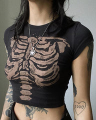 Duster Kurzes T-Shirt mit Ribcage-Grafik 