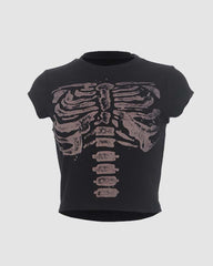 Duster Kurzes T-Shirt mit Ribcage-Grafik 