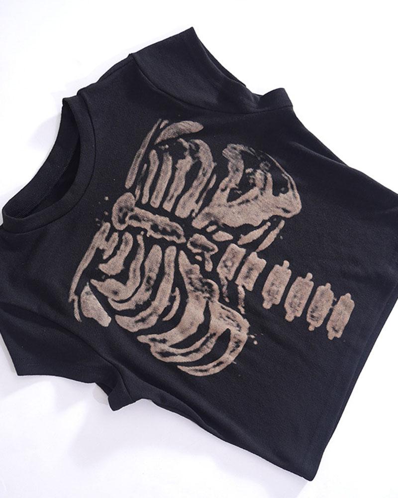 Duster Kurzes T-Shirt mit Ribcage-Grafik 