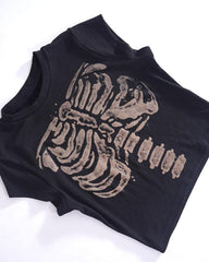 Duster Kurzes T-Shirt mit Ribcage-Grafik 