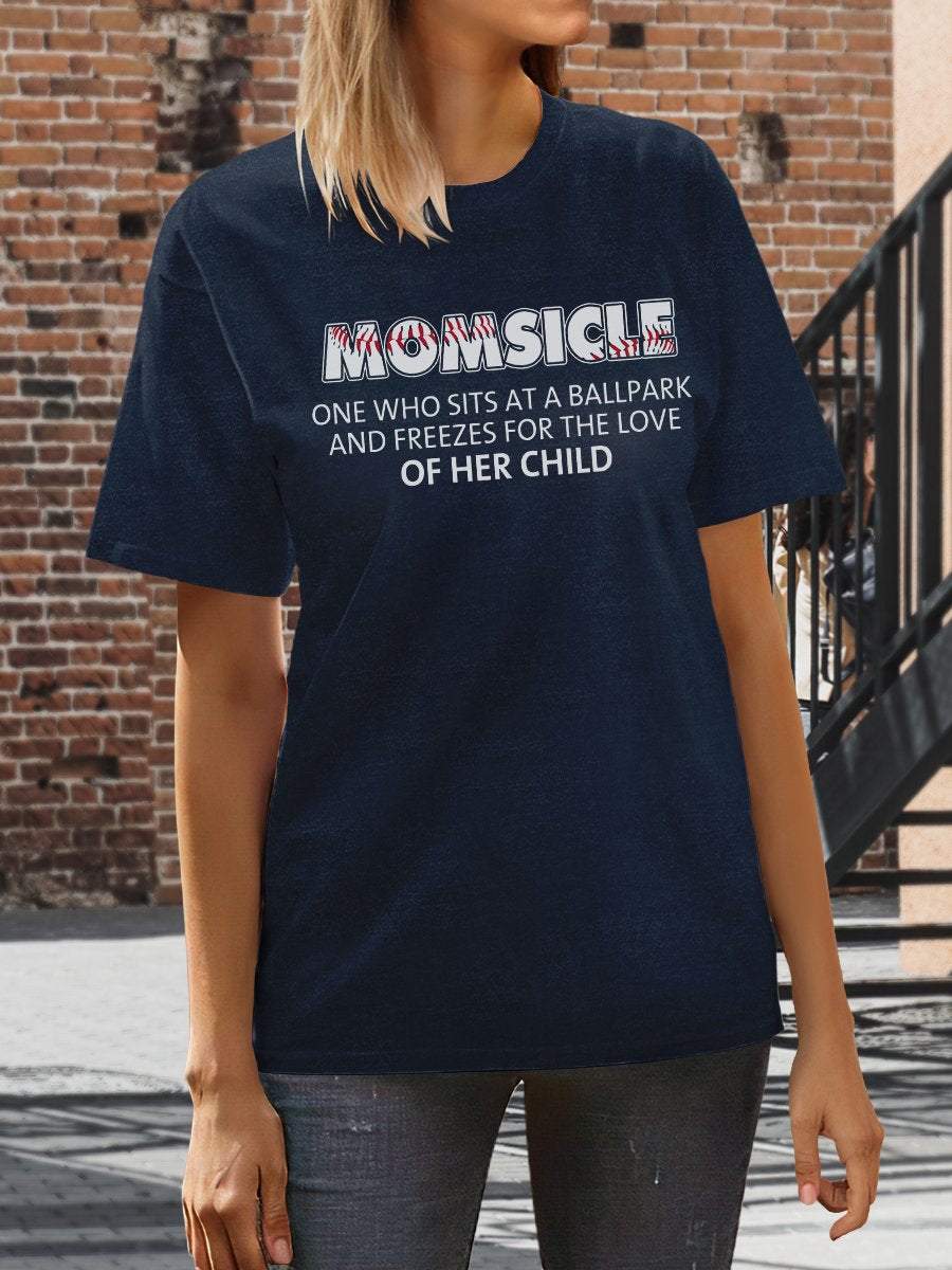 Baseball Momsicle Print Short Sleeve T-shirt