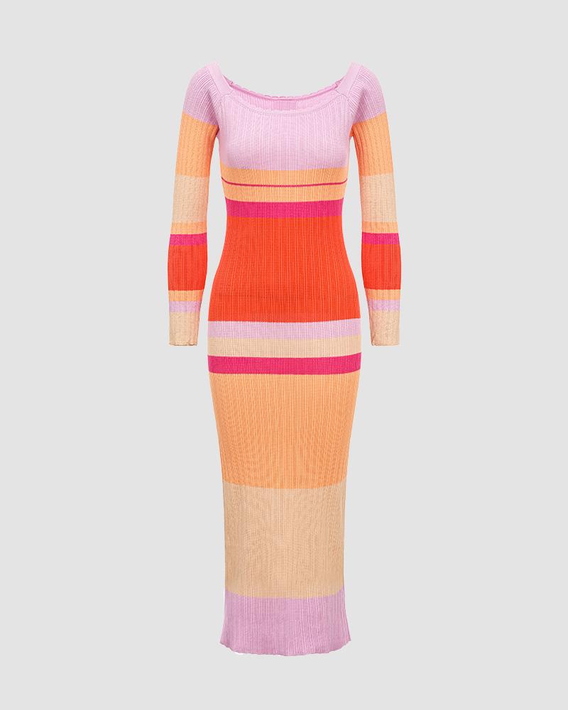 Colors of Summer – Schulterfreies, geripptes Kleid