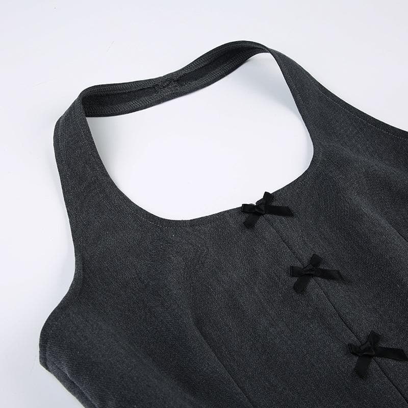 Neckholder-Bauchtop mit Schleife, Schlitz, Rücken und Reißverschluss, ärmellos