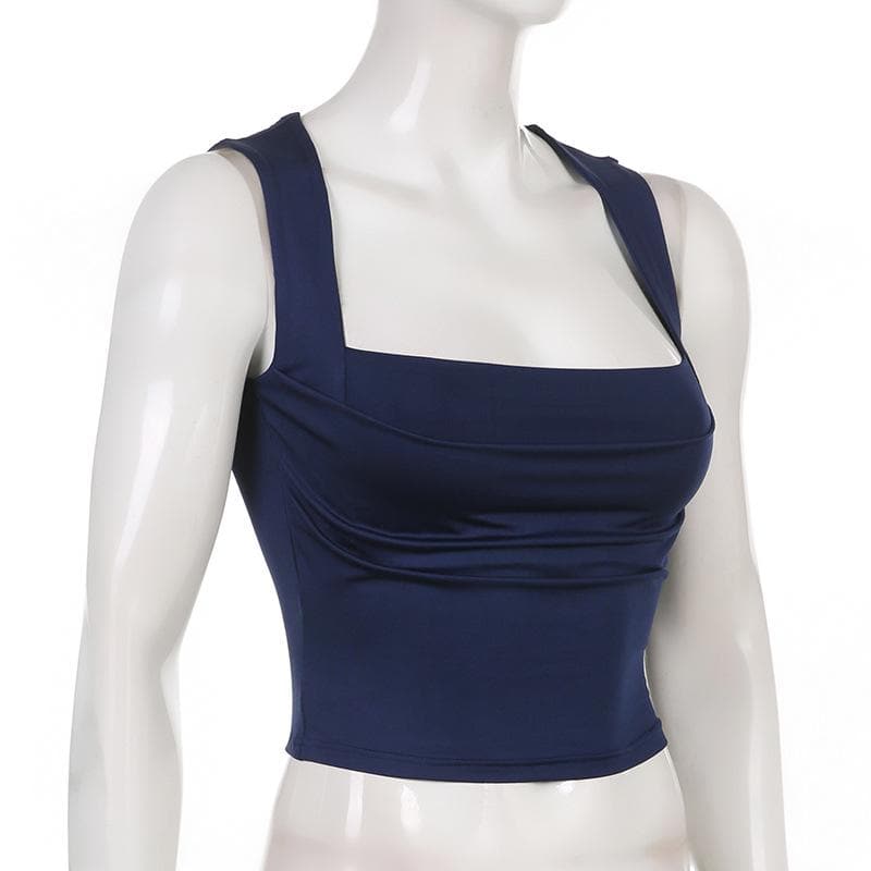 Ärmelloses Crop-Top mit quadratischem Ausschnitt und Rüschen 