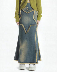 Nova Star Distressed Denim Maxi Skirt