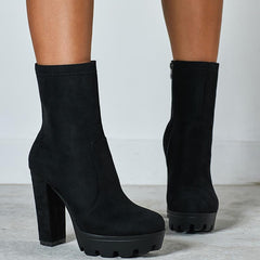 Side Zip Chunky Heeled Classic Boots Newgew