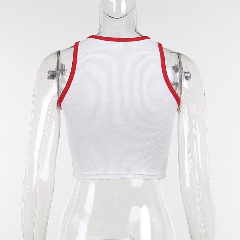 Contrast "FXXK BOYS" pattern ribbed sleeveless crop top