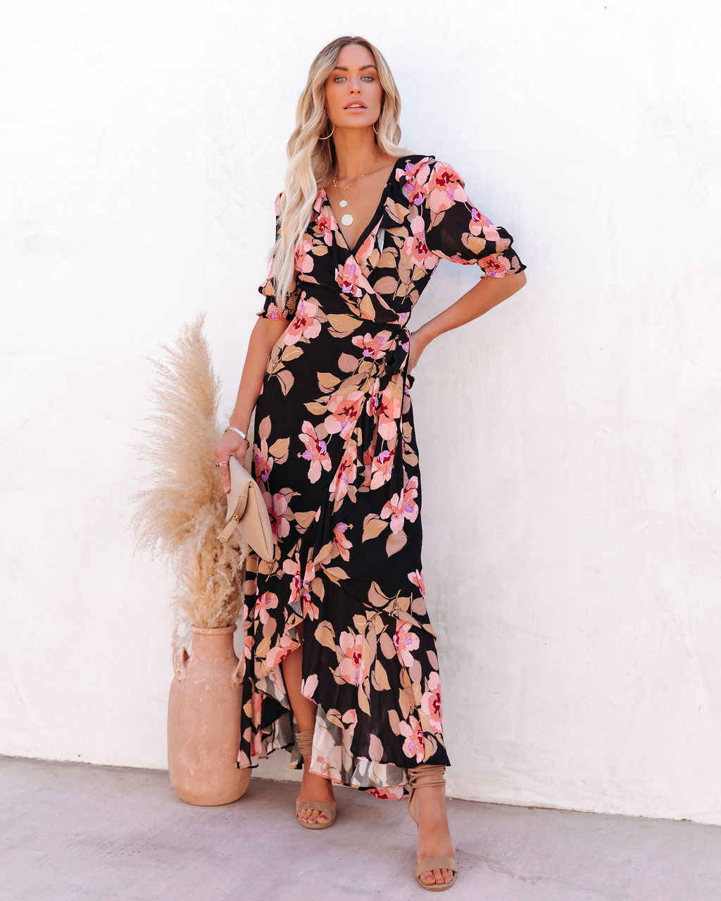 Kassidy Floral Wrap Maxi Dress - Black Multi Ins Street