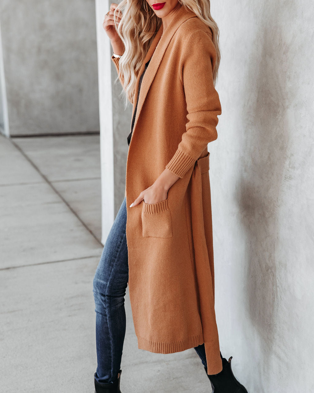 Kavi Pocketed Belted Knit Duster Cardigan - Camel - FINAL SALE