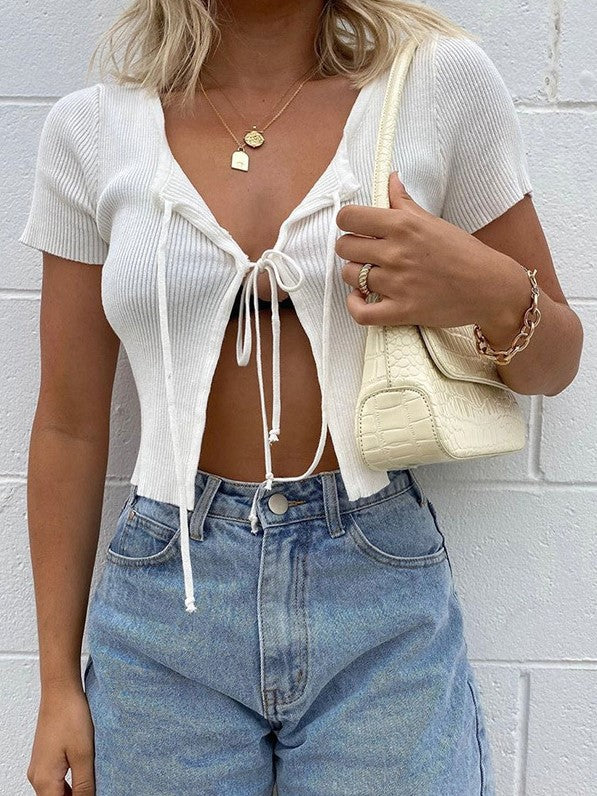 Short Sleeve Blouse Street Crop Cardigan