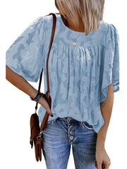 Five-point Sleeve Lace Shirt European And American Women's Foreign Trade Loose Round Neck Pullover