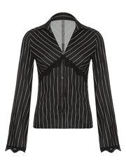 Lace Paneled Long Sleeve Striped Blouse