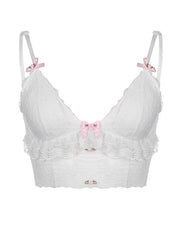 Lace Trim Mesh Bow-Knot Cami Top