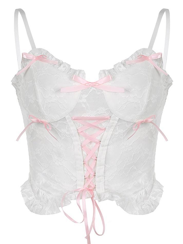 Lace Up Sheer Mesh Cami Top