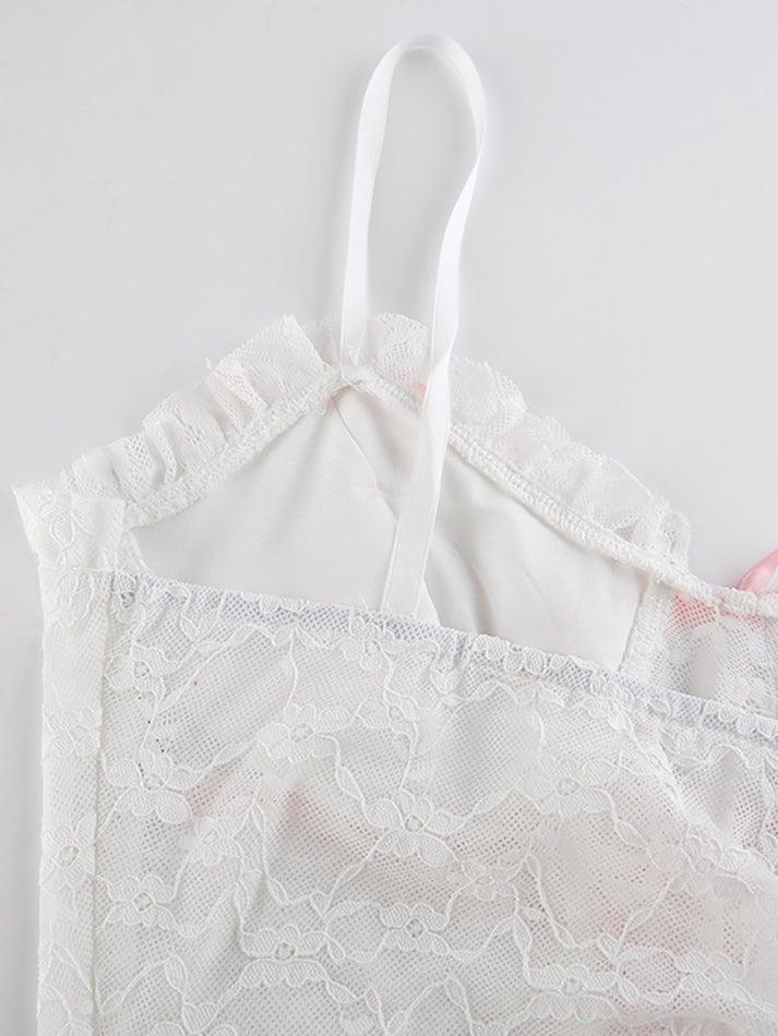 Lace Up Sheer Mesh Cami Top