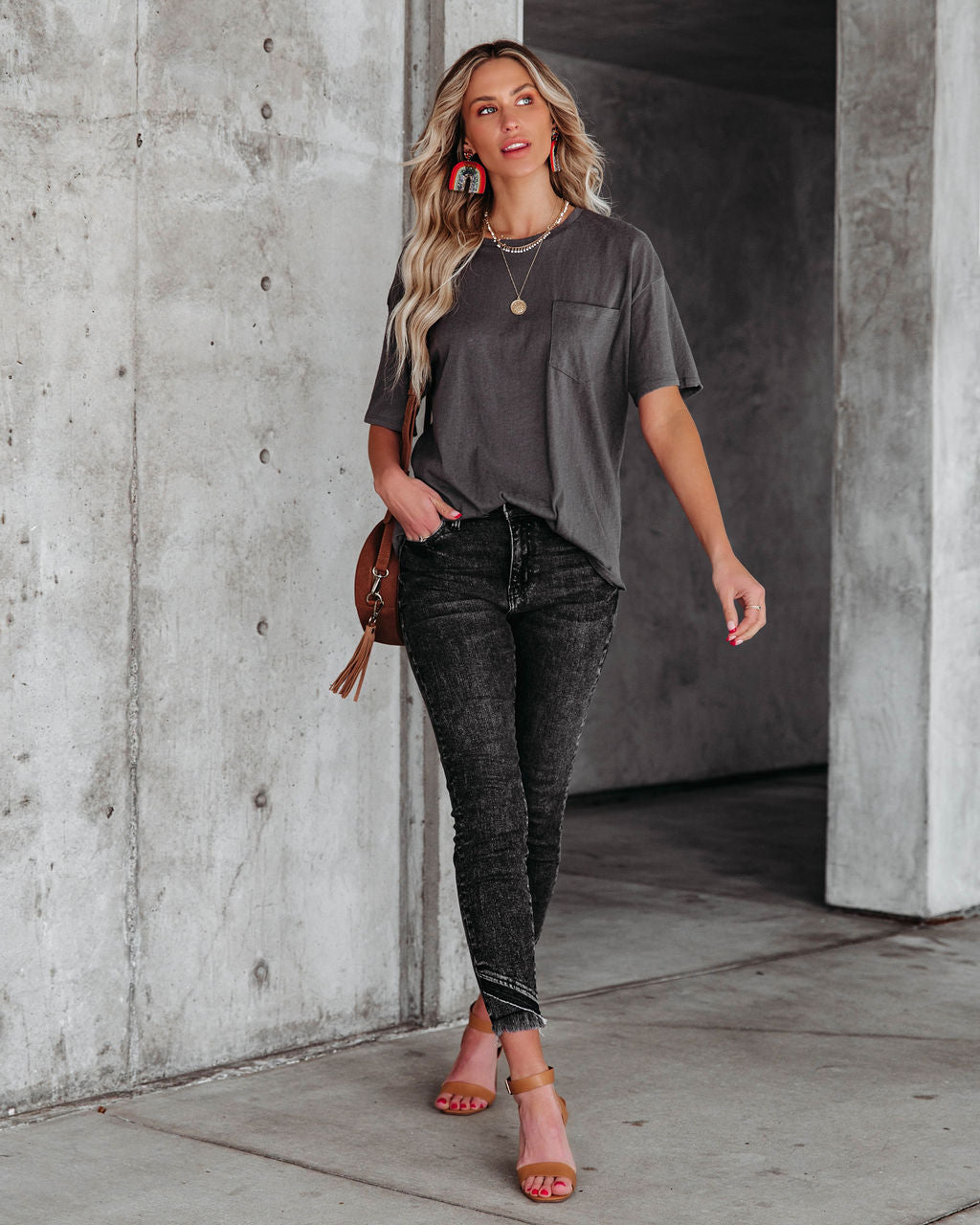 Magnolia Cotton Blend Pocket Tee - Charcoal