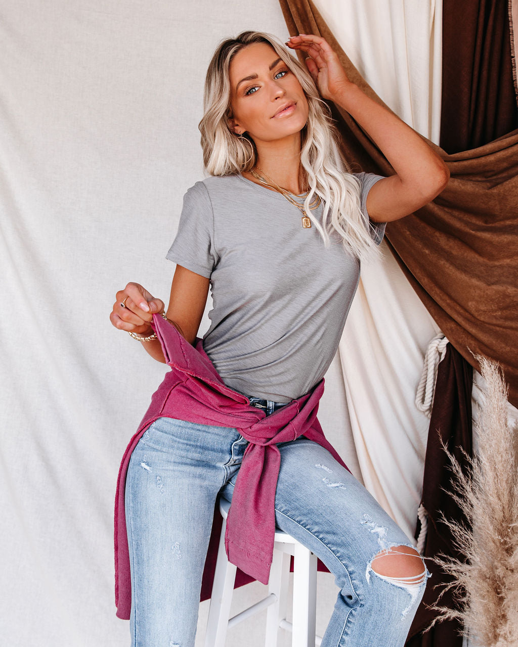 Malibu Crewneck Tee - Light Grey