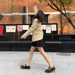 Handmade Retro Waxing Flat Mary Jane Shoes Round Toe  Black/Brown/Black1/White