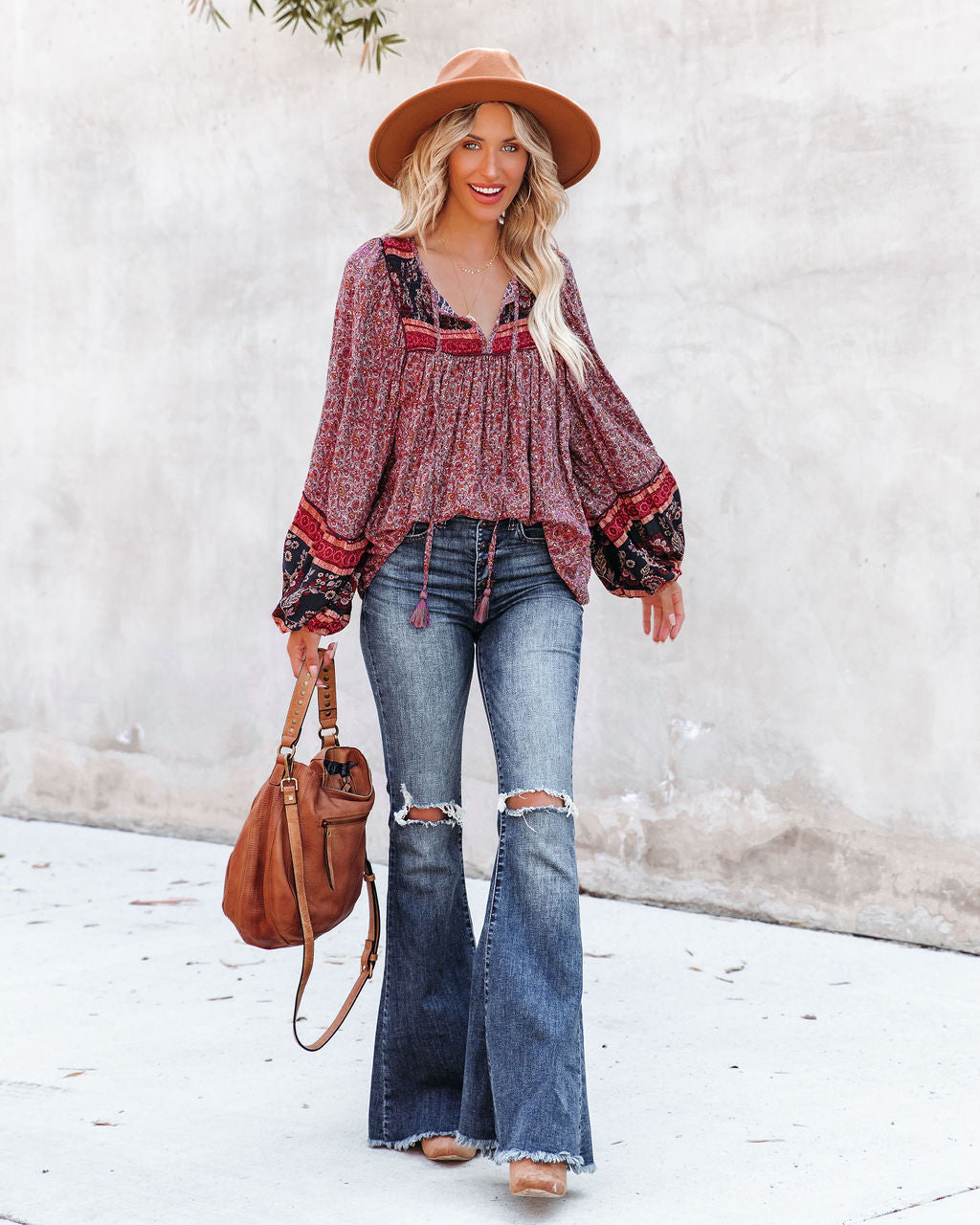 Maximus Printed Balloon Sleeve Top