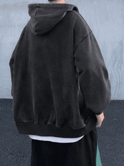 Schwarzer Kapuzenpullover mit Reißverschluss im Vintage-Waschstil für Herren