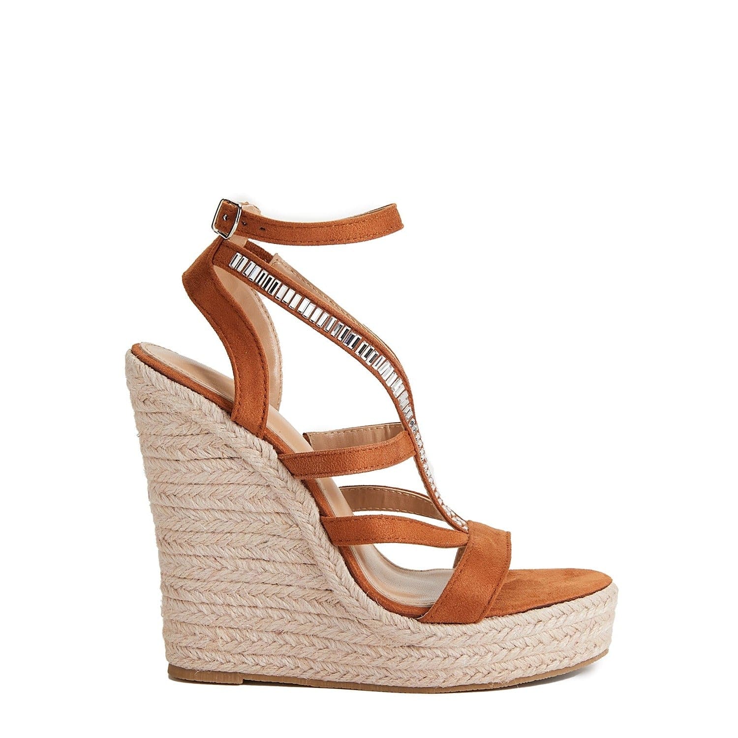 Espadrilles-Sandalen mit Knöchelriemen und Keilabsatz