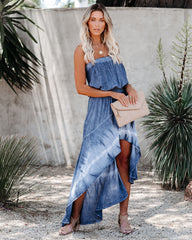 Ocean Breeze Strapless Tie Dye High Low Maxi Dress Ins Street