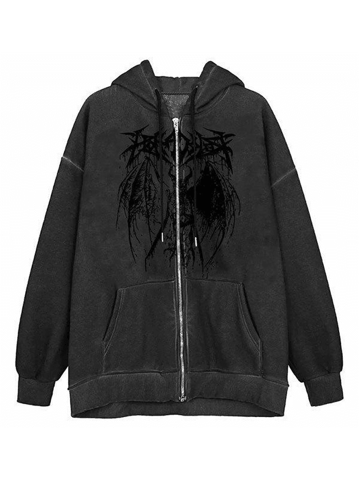 Kapuzenpullover mit Reißverschluss und Skelett-Print